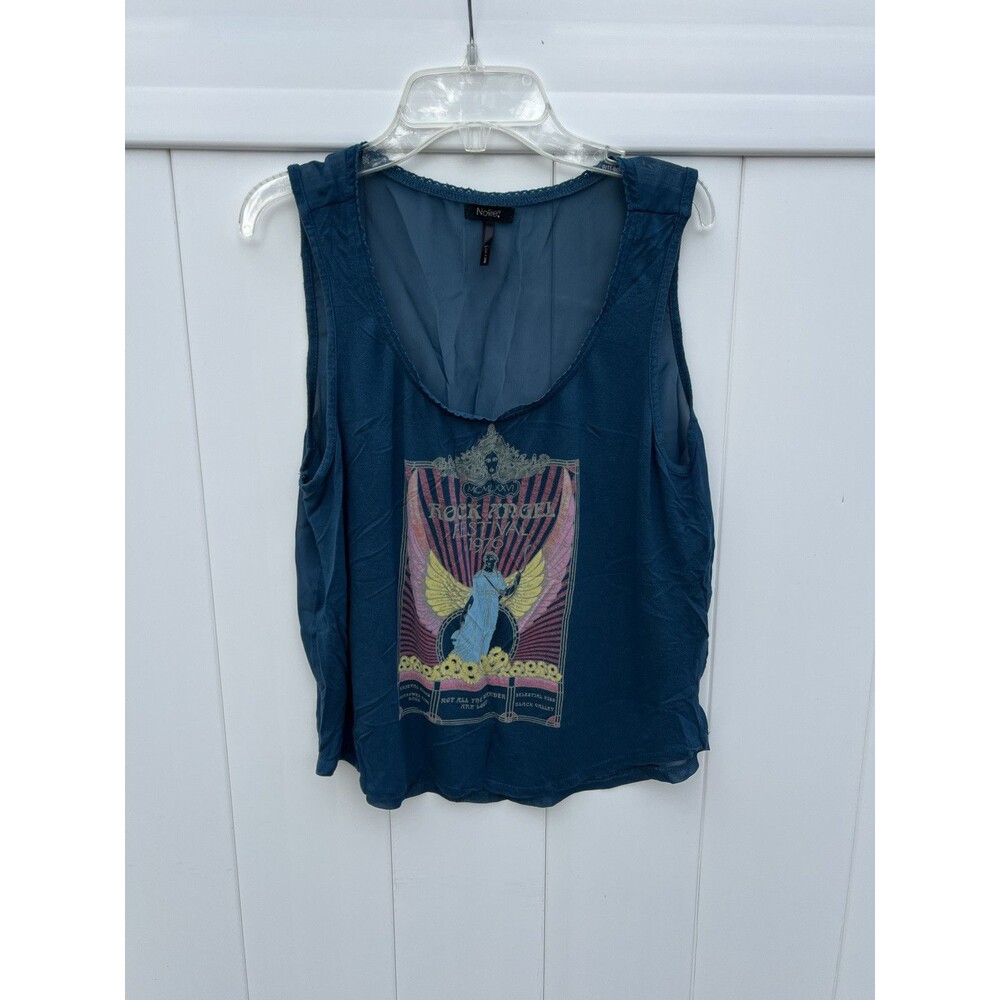 Nollie Womens Tank Top Rock Angel Festival 1976 Blue Sheer Sz Medium